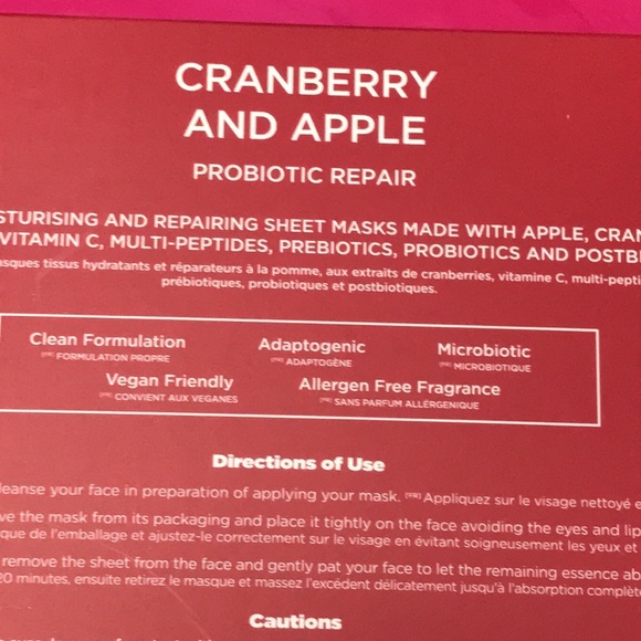 Vitamasques Cranberry & Apple Priobiotic Repair NEW 3 sheet masks - Picture 6 of 6